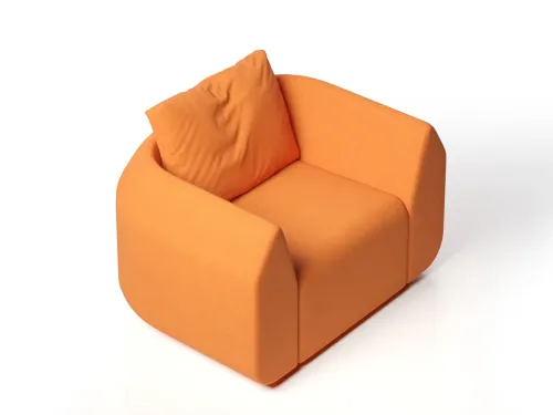 ARK koltuk turuncu versiyonu, sarıcı koltuk tasarımı ve heykelsi bekleme koltuğu formuyla yönetici bekleme koltuğu ve marka lounge mobilyası için mükemmel bir seçimdir.