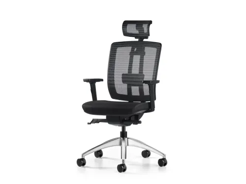 ASSIST başlıklı fileli premium ofis sandalyesi, alüminyum ayaklı gövdesi, siyah oturum yüzeyi ve 3D kolçak yapısıyla çağdaş çalışma alanlarına rafine bir ergonomi taşır.