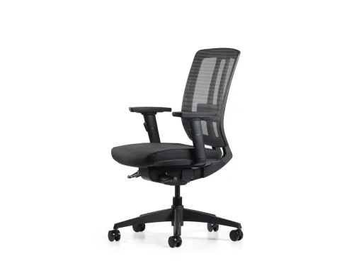 ASSIST siyah fileli profesyonel çalışma koltuğu, sade yan profilinde bel destekli file sırtı ve ergonomik oturum yapısıyla uzun süreli kullanım için dengeli bir duruş sunar.