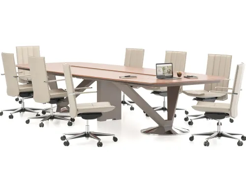 BISTRODERN modern meeting table, geniş yüzeyi, entegre teknik erişim çözümü ve rafine malzeme diliyle profesyonel toplantı odaları için dengeli ve güçlü bir çözüm sunar.