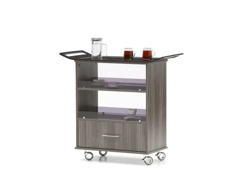BISTRODERN servis arabası, toplantı odalarında ikram, sunum ve günlük kullanım ihtiyaçlarını düzenli biçimde destekleyen mobil bir tamamlayıcı modül olarak öne çıkar.