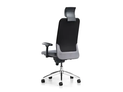 COMFY modern ofis koltuğu, siyah file sırt alanı, gri oturum geçişi ve başlıklı siluetiyle ofis müdür koltuğu kullanımına dengeli bir alternatif sunar.