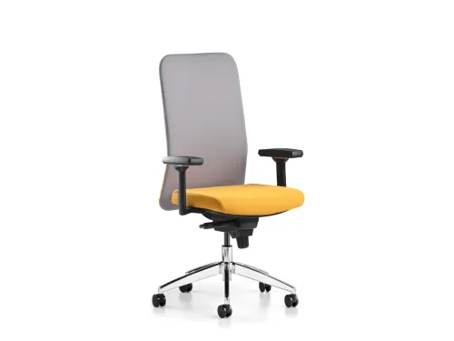COMFY personel koltuğu, ACT 13 sarı oturum detayı ve ACT 28 gri file sırt yapısıyla modern ofis alanlarına canlı ama dengeli bir görünüm kazandırır.