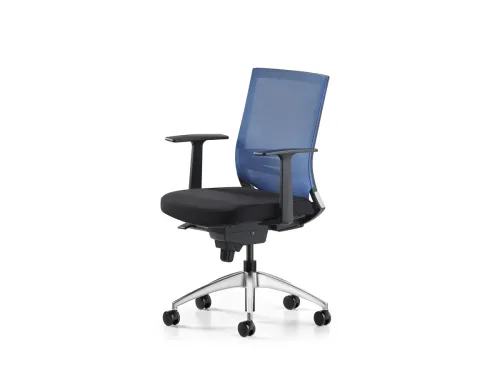 COZY çalışma koltuğu, FDR110 siyah oturumu ve mavi file sırt yapısıyla modern ofislerde dinamik, nefes alabilen ve rahat bir kullanım hissi oluşturur.
