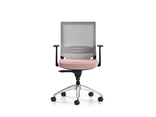 COZY ofis sandalyesi, FDR302 somon oturumu ve F505 gri file sırt yapısıyla modern çalışma alanlarına yumuşak, ferah ve dengeli bir görünüm sunar.