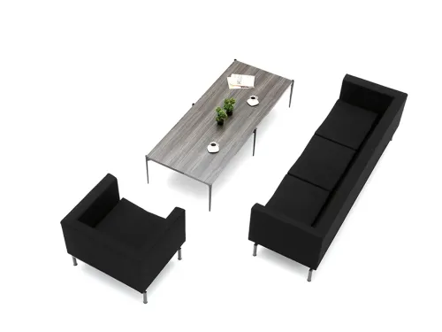 Siyah DEM üçlü ofis kanepesi, ince metal ayak yapısı ve yalın V formu ile modern bekleme alanı kanepe ihtiyacına kurumsal bir çözüm sunar.