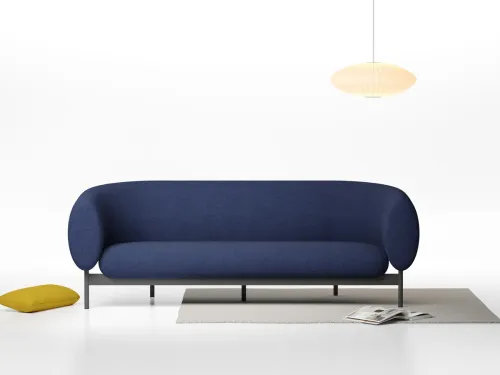SENA FAB üçlü kanepe lacivert kumaş ile kavisli kol yapısı ve kontrast silüeti sayesinde modern ofis kanepe ve modern lobi oturma grubu kategorisinde davetkâr ve akılda kalan konfor sunar. Makam ve yönetici bekleme koltuğu için ideal.