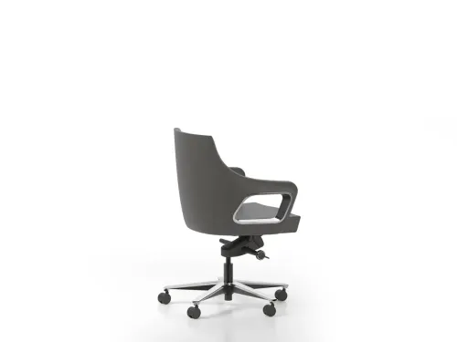 MAGNATE antrasit ergonomik çalışma koltuğu, yan açıdan görünen kompakt gövdesi, teknik mekanizma altyapısı ve alüminyum yıldız ayağıyla günlük ofis kullanımına uyum sağlar.