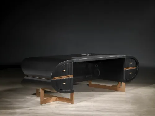 OPAL VIP siyah masa, metal kadrajlı oval yönetici masası ve lüks meeting desk oval premium ile fonksiyonel sadeliği mimari prestijle birleştirir.