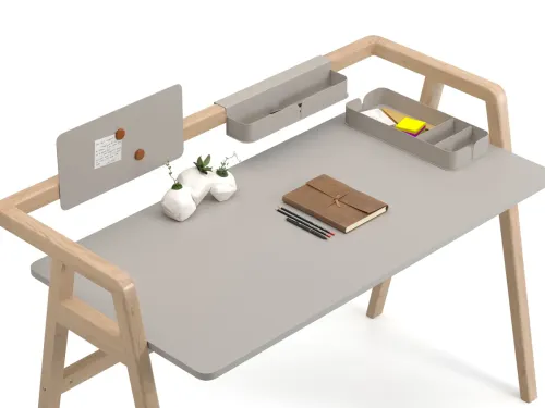 Pi Home, düzenleyici aksesuarları ve kompakt yapısıyla öğrenci ders çalışma masası olarak da estetik ve kullanışlı bir çözüm sunar.