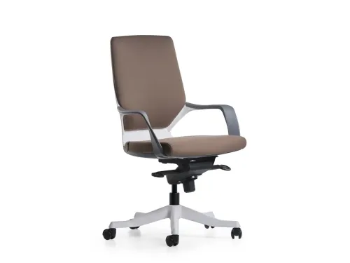 SWAN ergonomik ofis sandalyesi, geniş oturma yüzeyi, açık kahve kumaş kaplaması ve monoblok gövde diliyle günlük çalışma ritmine dengeli eşlik eder.