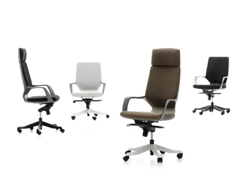 SWAN yönetici koltuğu, Bloom kumaş renk alternatifleri, başlıklı silueti ve alüminyum ayaklı yapısıyla modern ofislerde rafine bir temsil dili kurar.